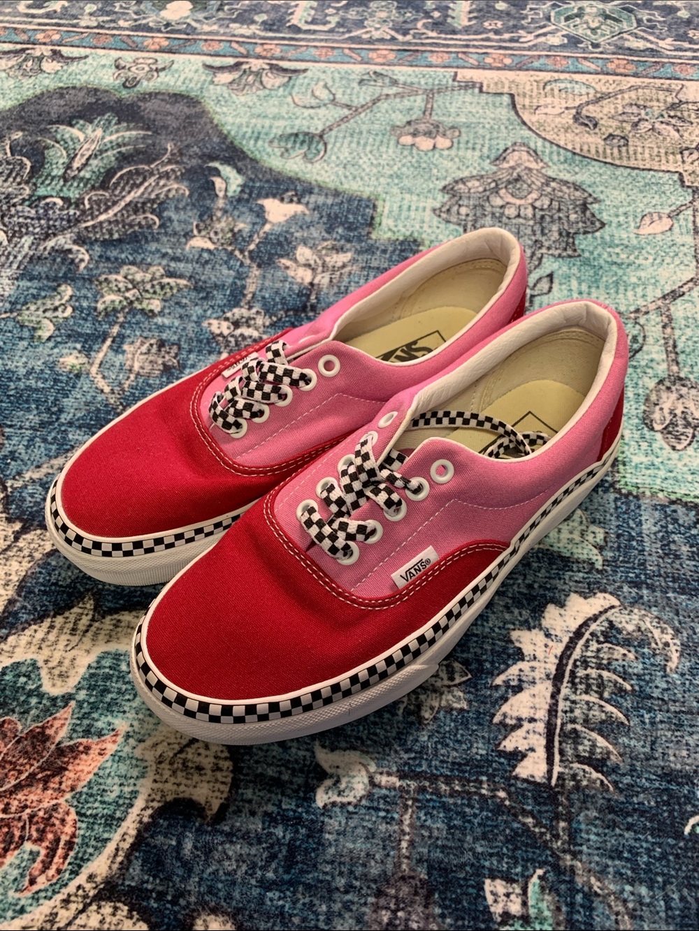 Vans platform pink red checkered shoes 8 skater